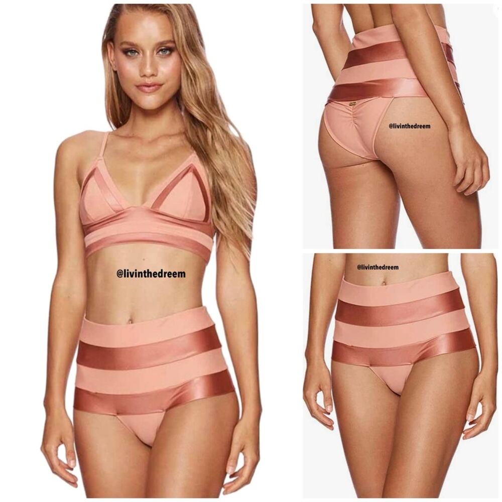 Beach Bunny Mia Long Line Bikini Top & Rhonda High Waist Bottoms $275